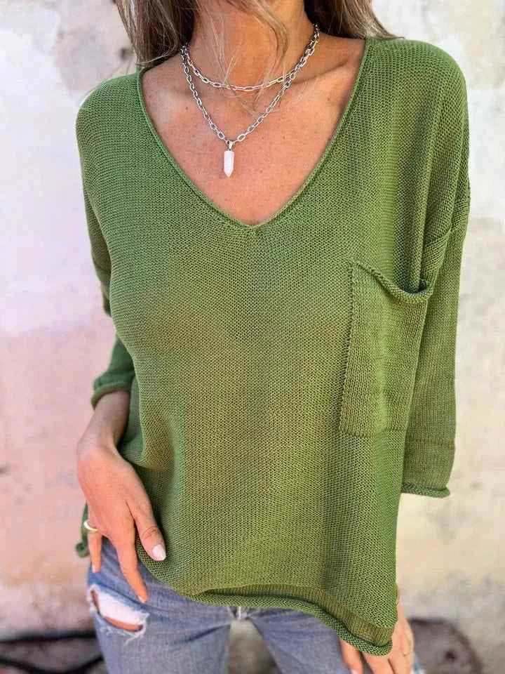 Full Size Casual V-Neck Knit Sweater Plus Size Matcha Green 1ac8237e-9b72-4e6f-a12e-b418a2b37ce5-Max-Origin