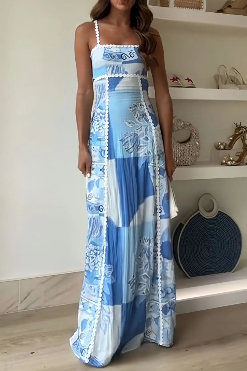 Cutout Back Printed Square Neck Maxi Dress Light Blue 1ad23803-eb63-47e3-b0cb-cfc5e9d2b6be-Max-Origin