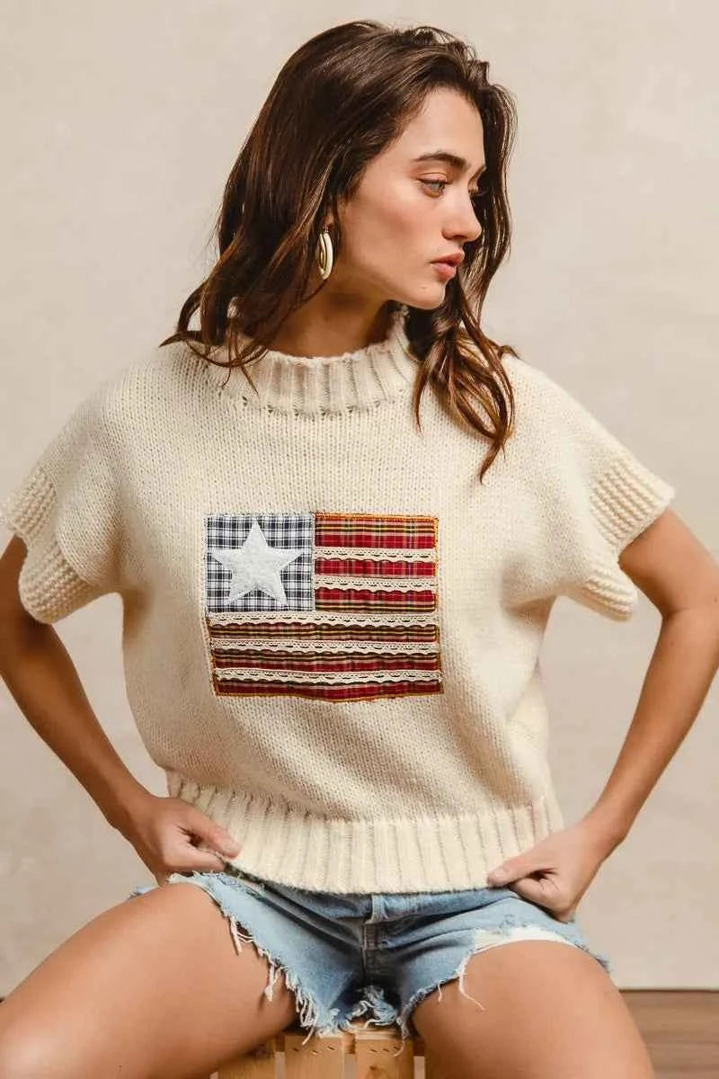 BiBi American Flag Patchwork Drop Shoulder Sweater 1ae72321333c4784b1ba7133288f5718-Max-Origin
