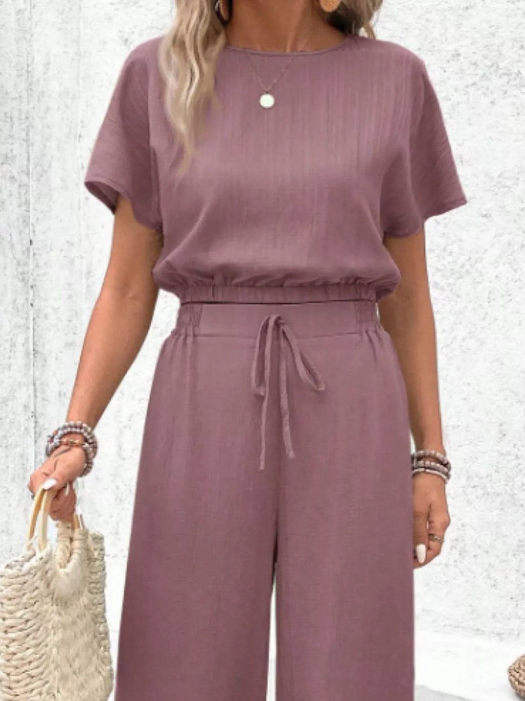 Round Neck Short Sleeve Top and Pants Set 1b0b32b4-8e70-451a-9b6d-0d79d07f3253-Max-Origin