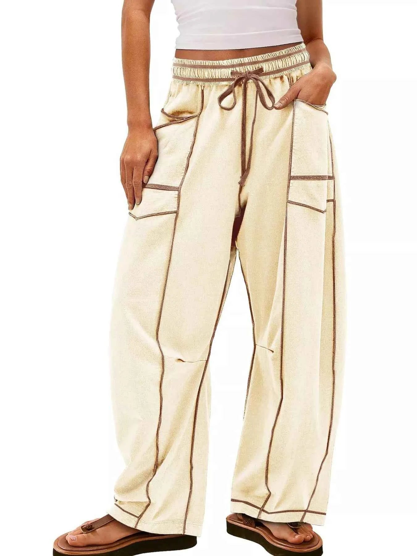 Drawstring Wide Leg Pants Beige 1b1aaa95-6cde-4ab2-b5a3-f9216e219e37-Max-Origin