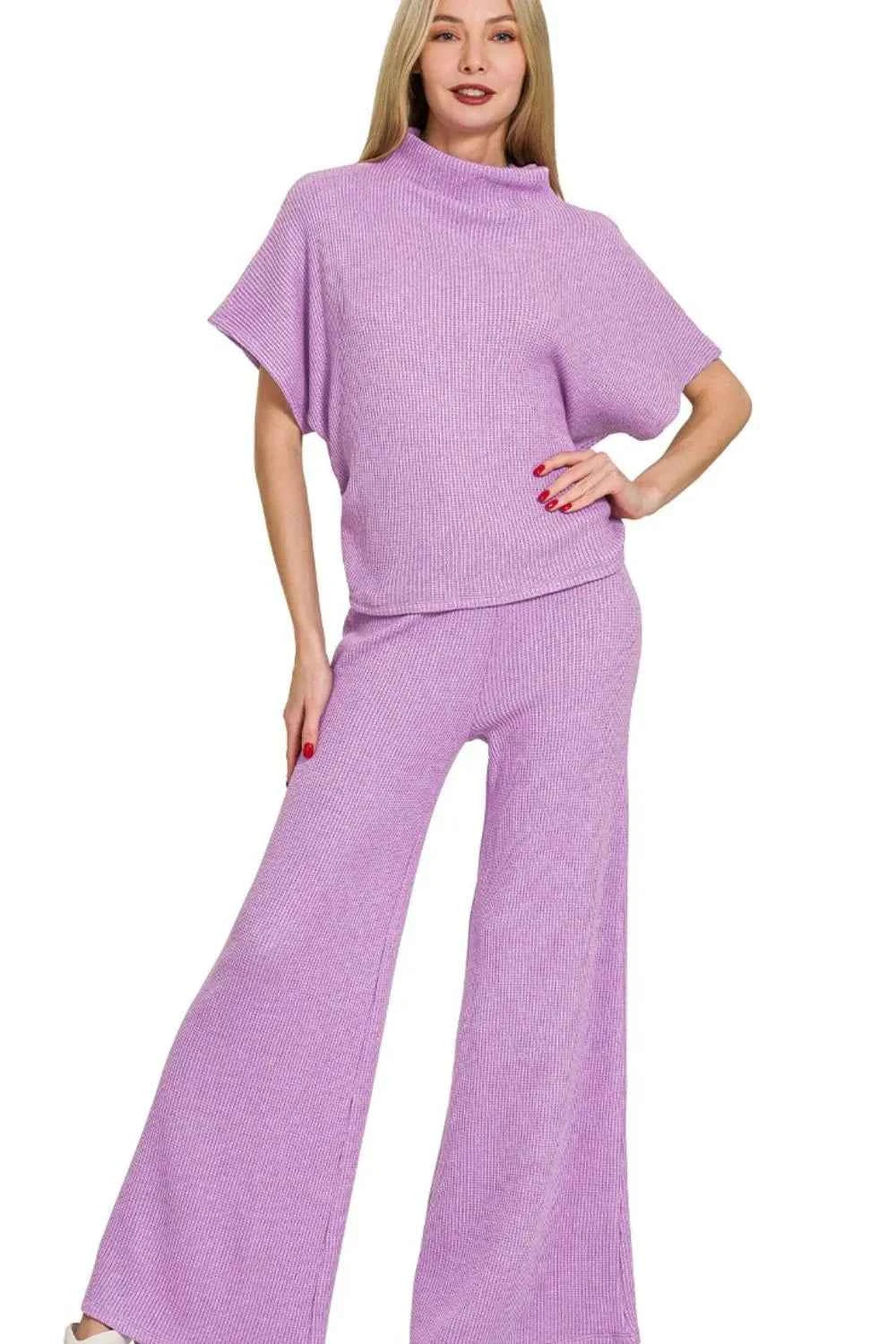 Zenana Sweater Mock Neck Top & Long Pants Set B LAVENDER 1b2cc499-d56b-41df-a129-c4af45ee6bf4-Max-Origin