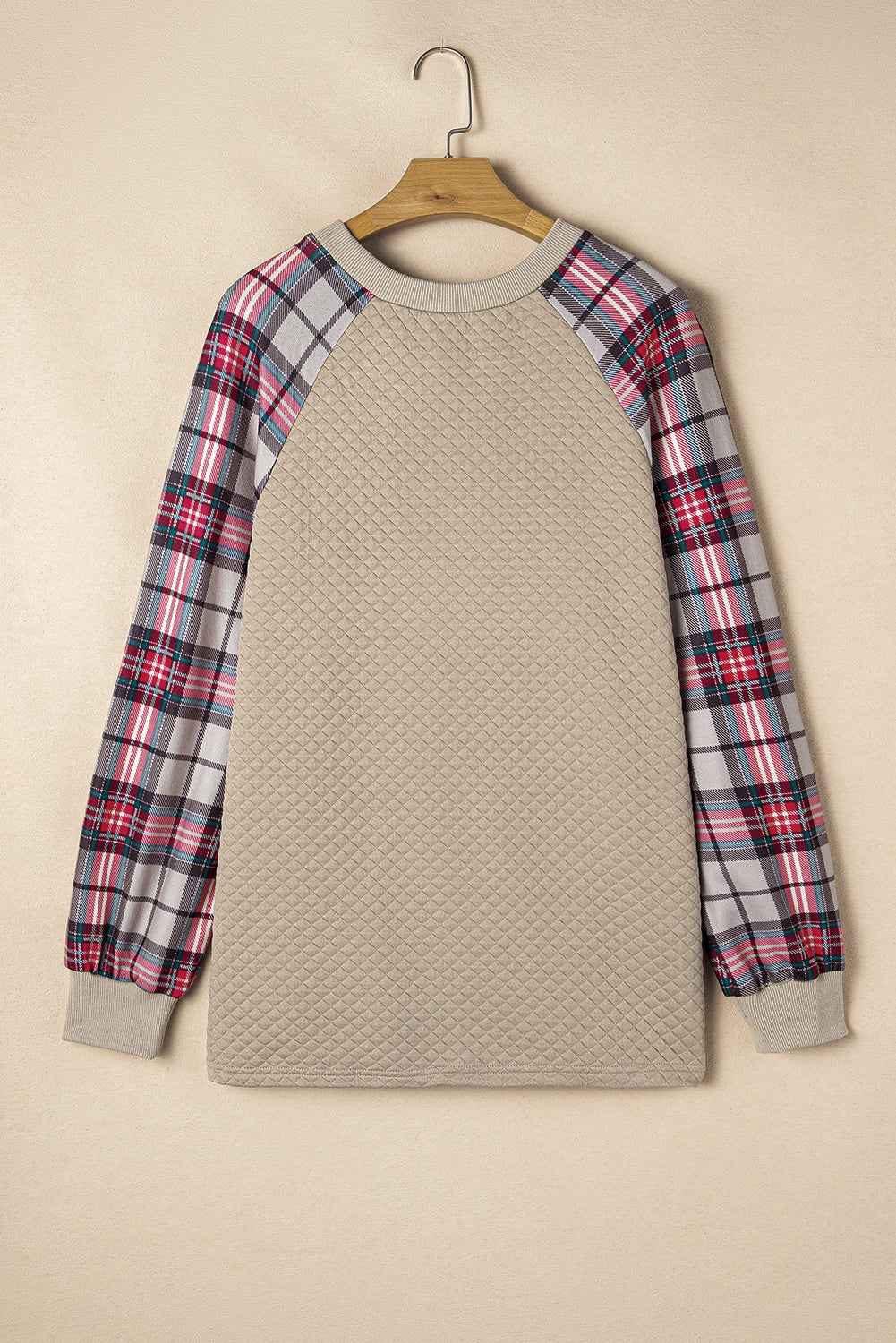 Apricot Plus Size Plaid Raglan Sleeve Crew Neck Sweatshirt 1baa2e7af58f3964