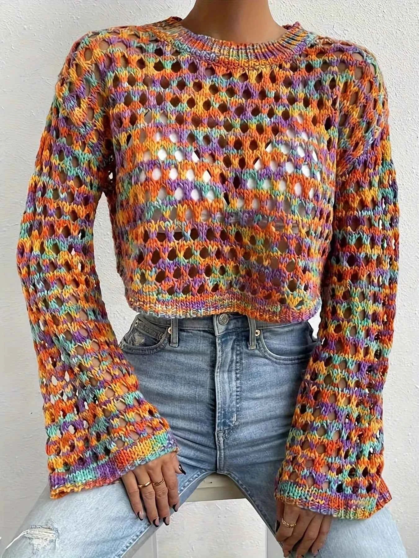 Rainbow Crochet Hollow Out Cropped Sweater 1bc663c5d31e47ecafe3f545aead13e0-Max-Origin