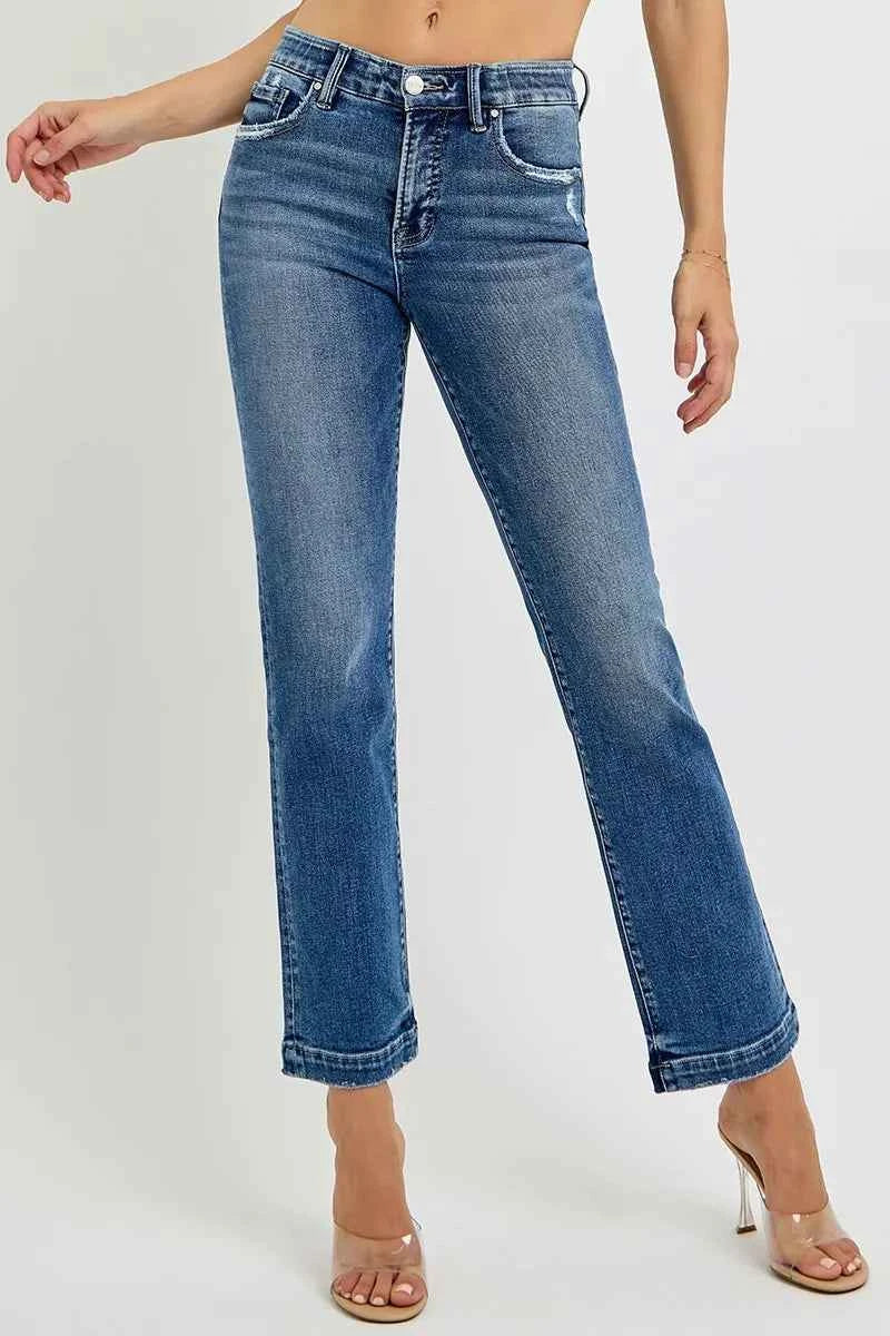 RISEN Full Size Tummy Control Elastic Band Mid Rise Straight Jeans Plus Size DARK 1be95582921440db8d860e96da0bc5b9-Max-Origin