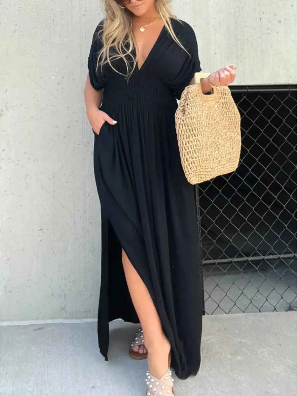 Full Size Deep V-Neck Maxi Dress with Side Slit Plus Size Black 1bf0911f7daf4398a722d78aae77e8c0-Max-Origin
