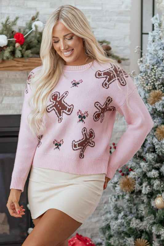 Christmas Ginger Bread Man Round Neck Sweater
