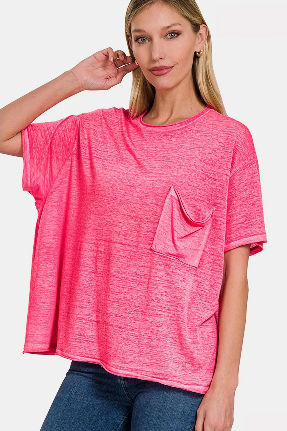 Zenana Pocketed Round Neck Dropped Shoulder T-Shirt FUCHSIA 1bf5a730-4fec-4af2-8779-b71e039b1515-Max