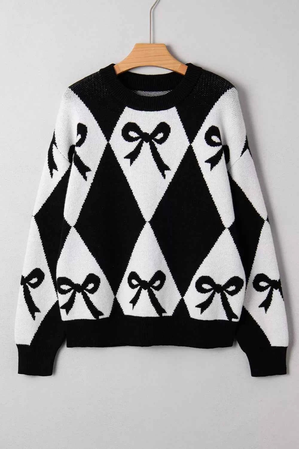 Bow Pattern Long Sleeve Contrast Sweater 1c045cdc-acd2-41b9-85b4-bc605b0846a0-Max-Origin