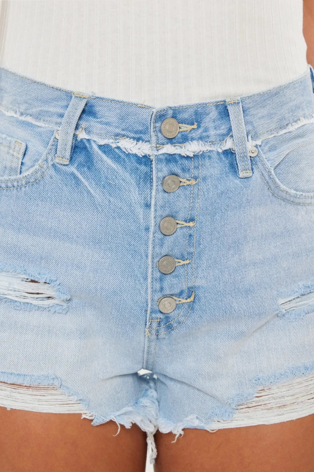 Kancan Distressed Button Fly Denim Shorts 1c3567ab-4b05-4ad1-90dd-39e78adfd465-Max