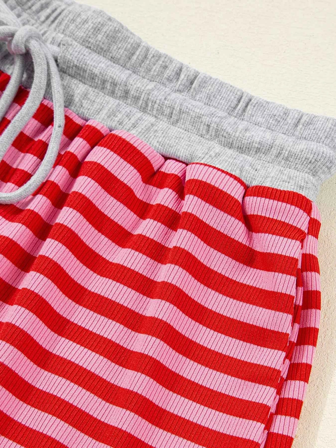 Stripe Drop Shoulder Baggy Top and Shorts Casual Set 1c3961a08e4f43039514f7402f86a3dc-Max-Origin