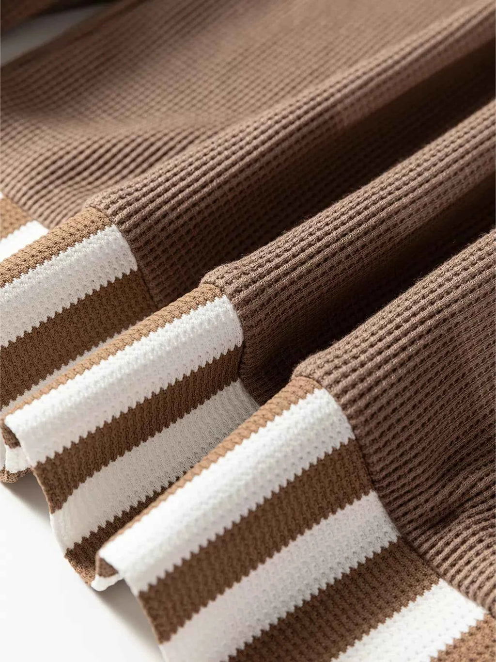 Waffle Texture Striped Patchwork Button Neck Drawstring Hoodie 1c3f8e32ee6e4732a5c53188973dbcdd-Max-Origin