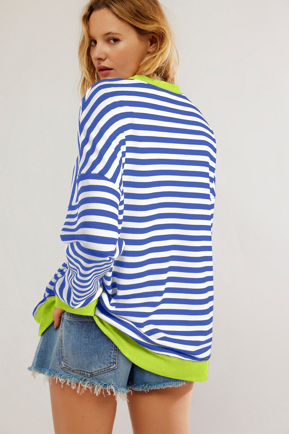 White Striped Contrast Trim Drop Shoulder Sweatshirt 1c665b2af706bdfa