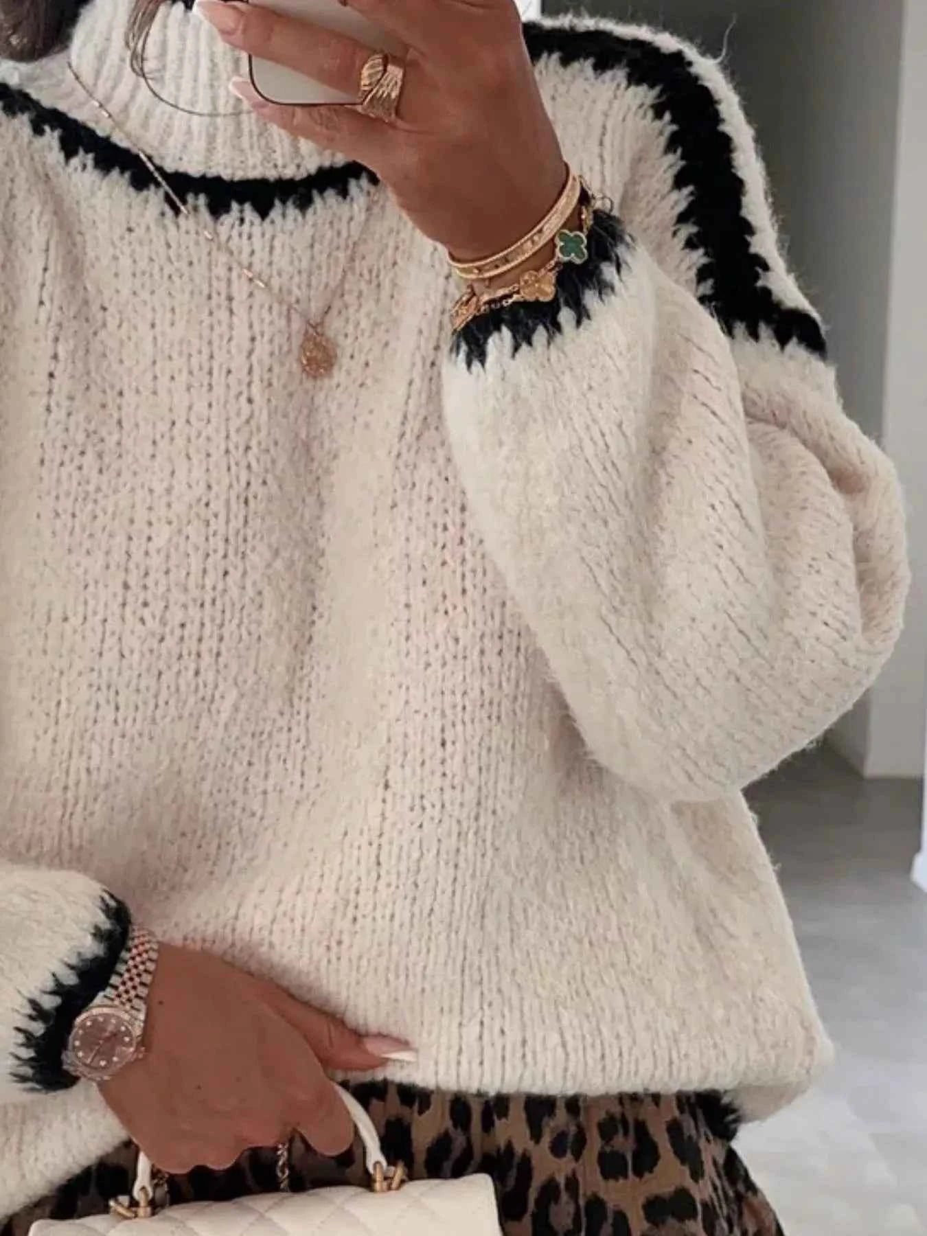 Contrast Trim Turtleneck Long Sleeve Sweater 1c6ef5aa-b299-4e12-9ba3-a49130d856fe-Max-Origin