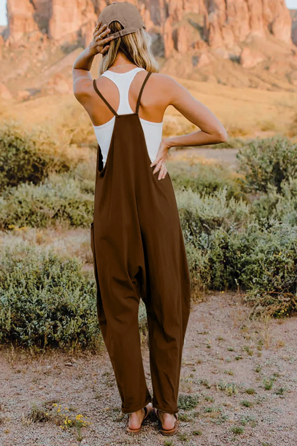 Double Take Full Size V-Neck Sleeveless Jumpsuit with Pockets 1c83c3fc-f534-40ac-8770-fc7f706a6317-Max