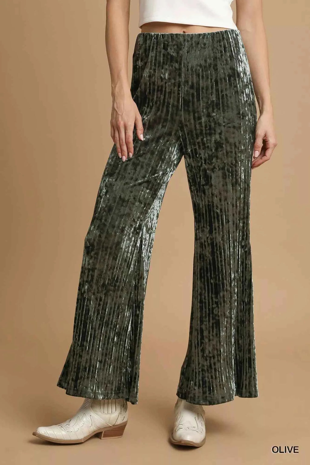 Umgee Velvet Pleated Wide Leg Pants Olive 1c84d77a-4923-4cf1-9575-ffdfe18b39da-Max-Origin