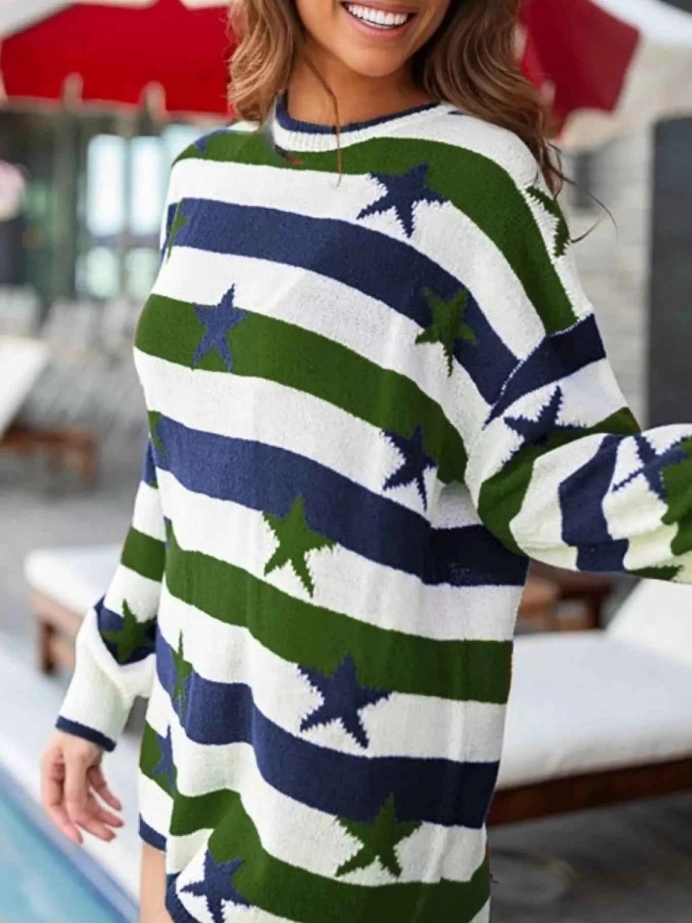 Stars and Stripes Long Sleeve Sweater Green 1cc31908-1a44-427d-98fa-0ab0526b60b6-Max-Origin