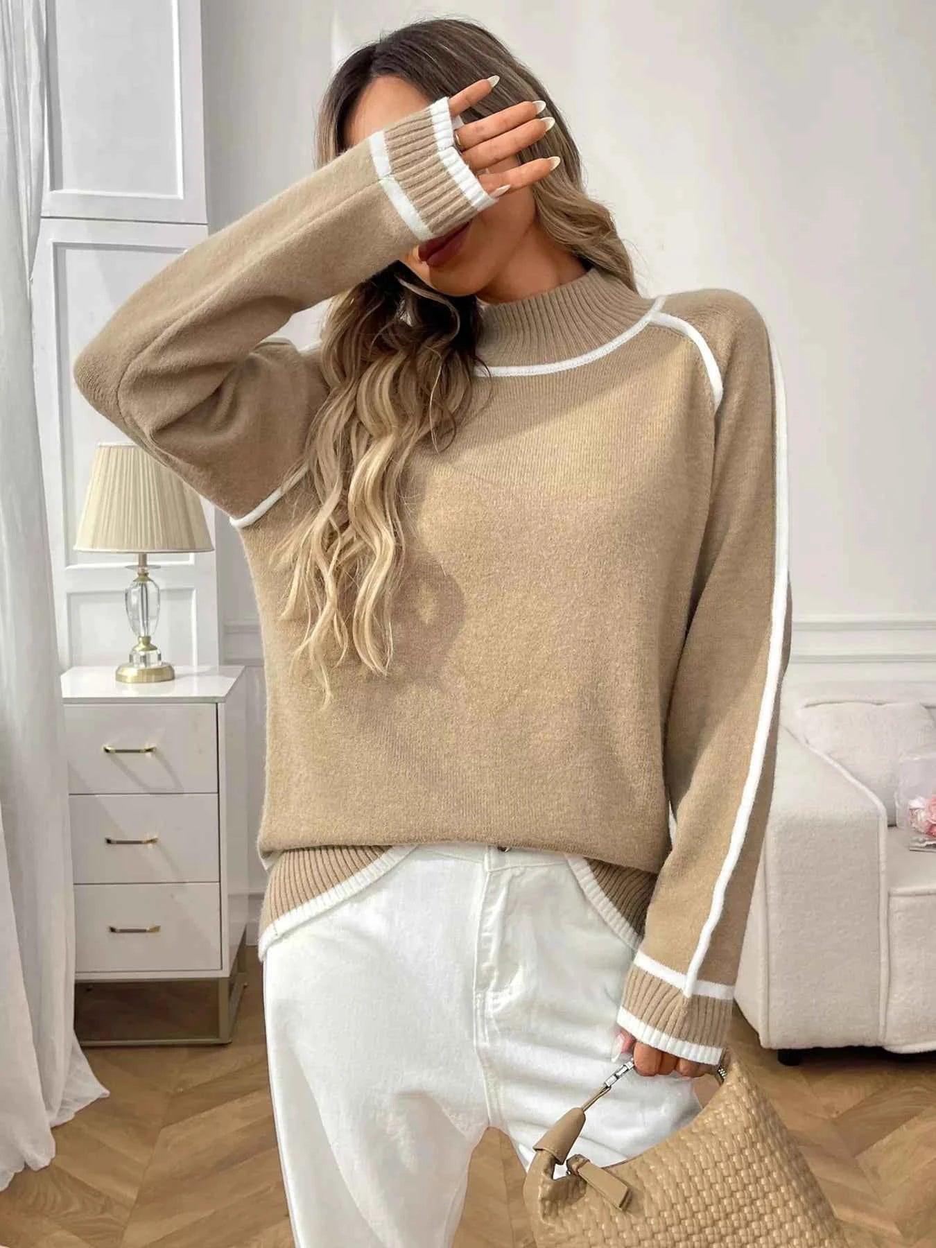 Contrast Trim Turtleneck Long Sleeve Sweater 1cd43fa421cb4115925227fcbfac22dd-Max-Origin