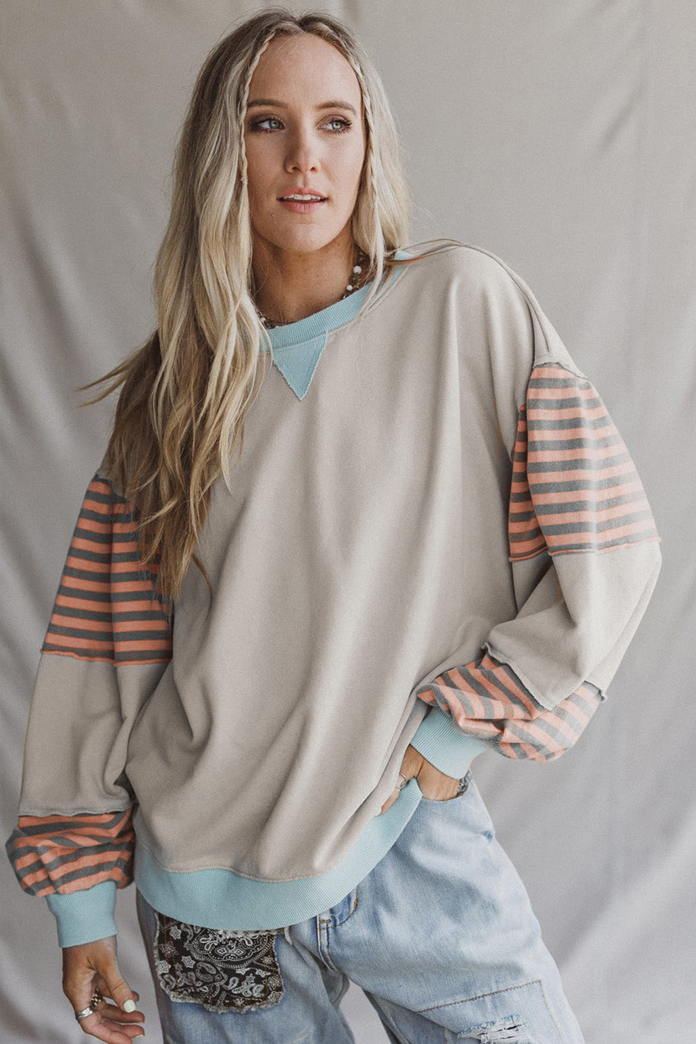 Jet Stream Colorblock Patchwork Striped Sleeve Sweatshirt 1cd5264c5c020718