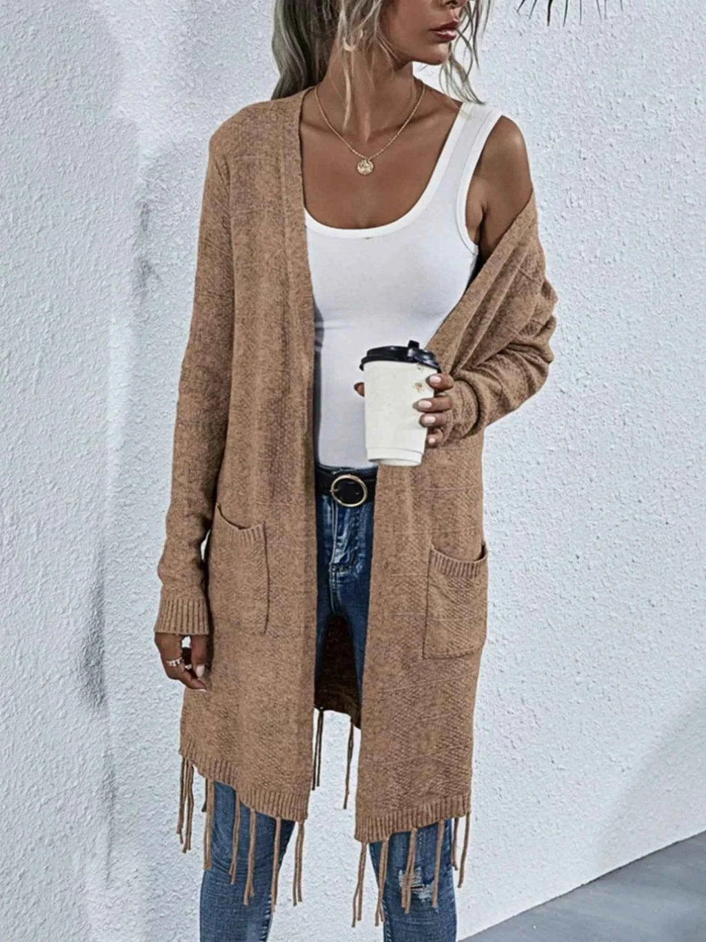 Open Front Fringe Longline Cardigan with Pockets 1ce40a0b-6061-4ea9-aeef-e6efc6e514aa-Max-Origin