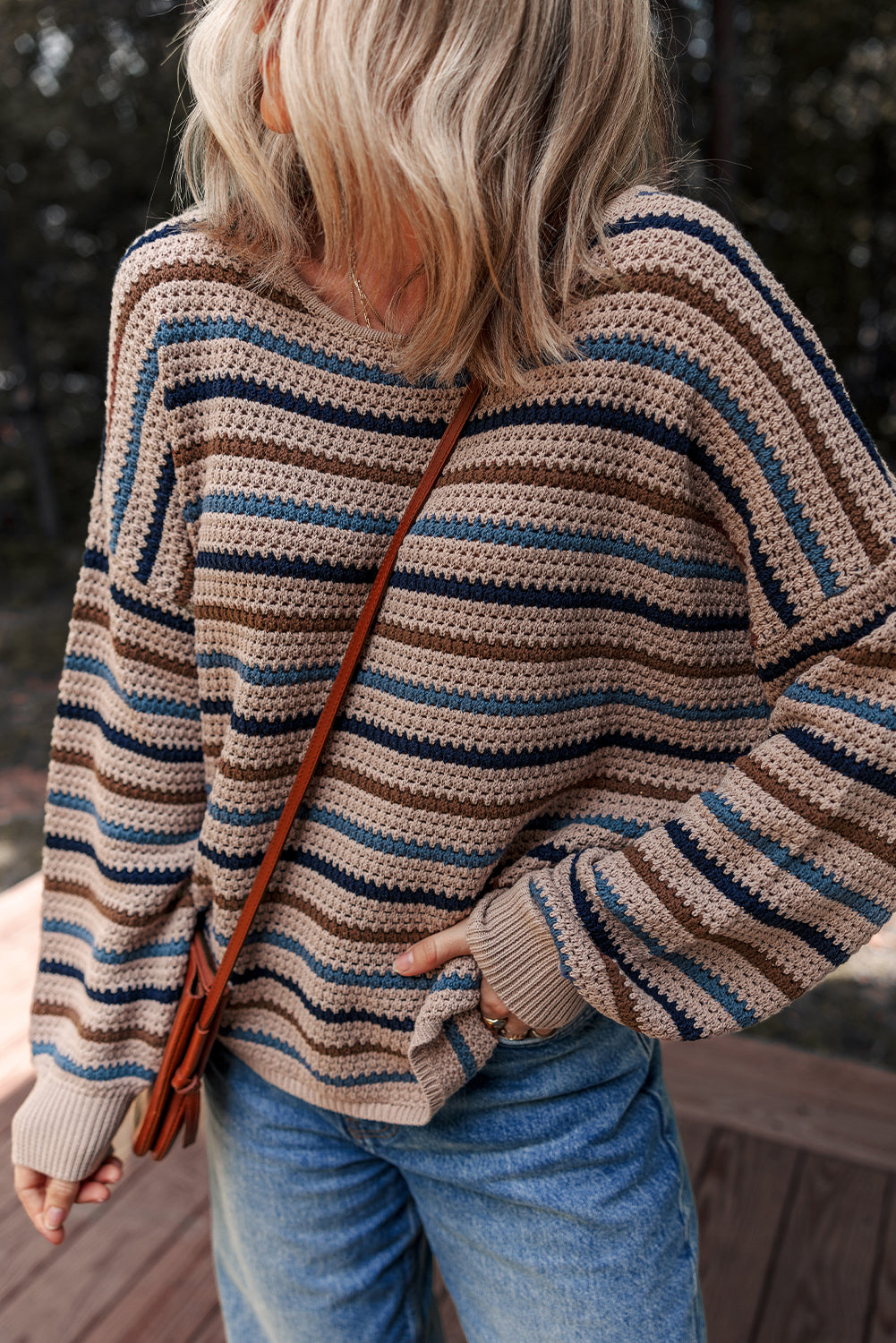 Multicolour Striped Knitted Drop Shoulder Crew Neck Sweater 1ceaf3e315b213ed