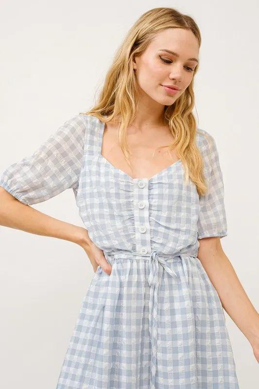 And The Why Puff Sleeve Ruched Button Front Gingham Dress 1cfdd3f9344c4517bea054671c00cb3e-Max-Origin