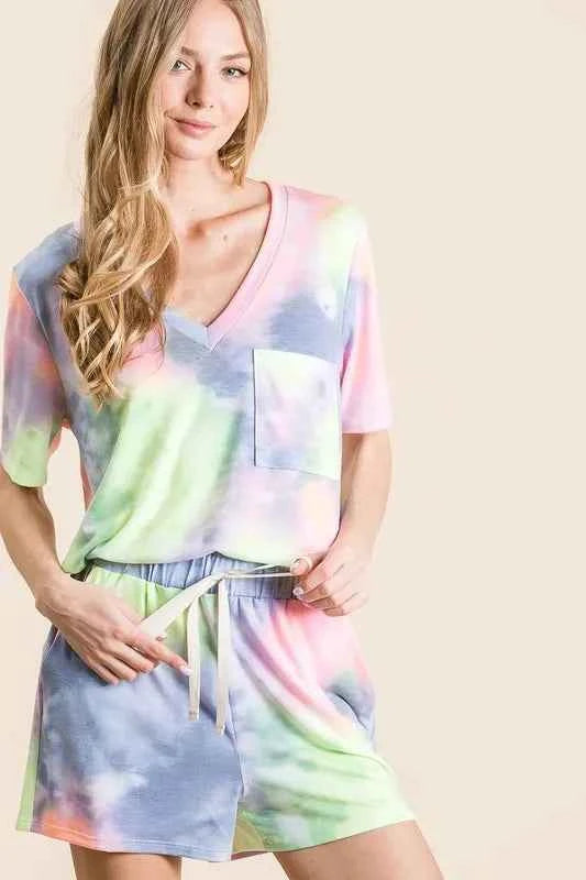 BiBi Tie Dye Casual Shorts with Twill Tape Drawstring 1d4ee4a9b12d49b682999e672431da8b-Max-Origin