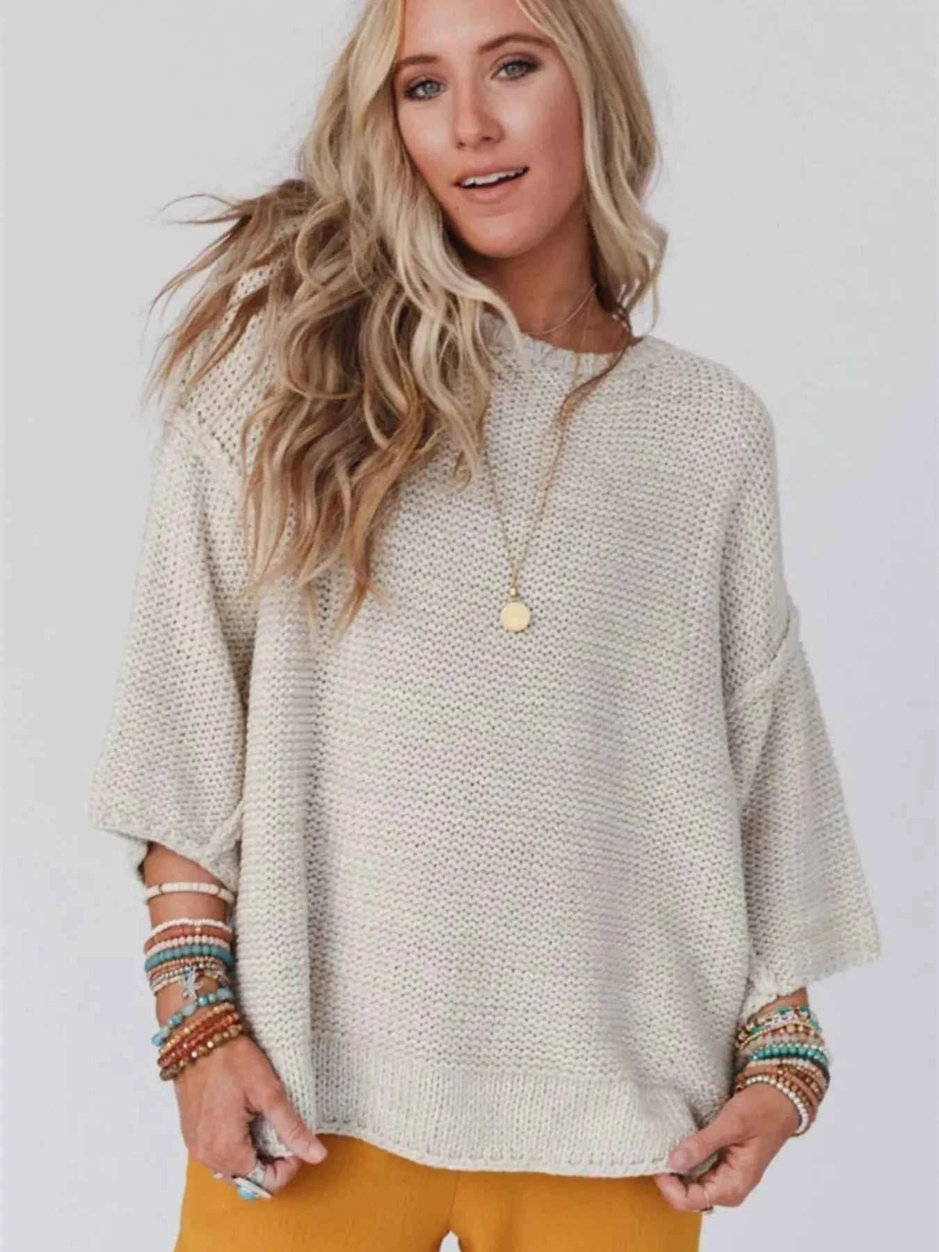 Round Neck Oversized Knit Top with Relaxed Fit Apricot 1d563095-359a-4e73-89f7-c03e605d8dbf-Max-Origin