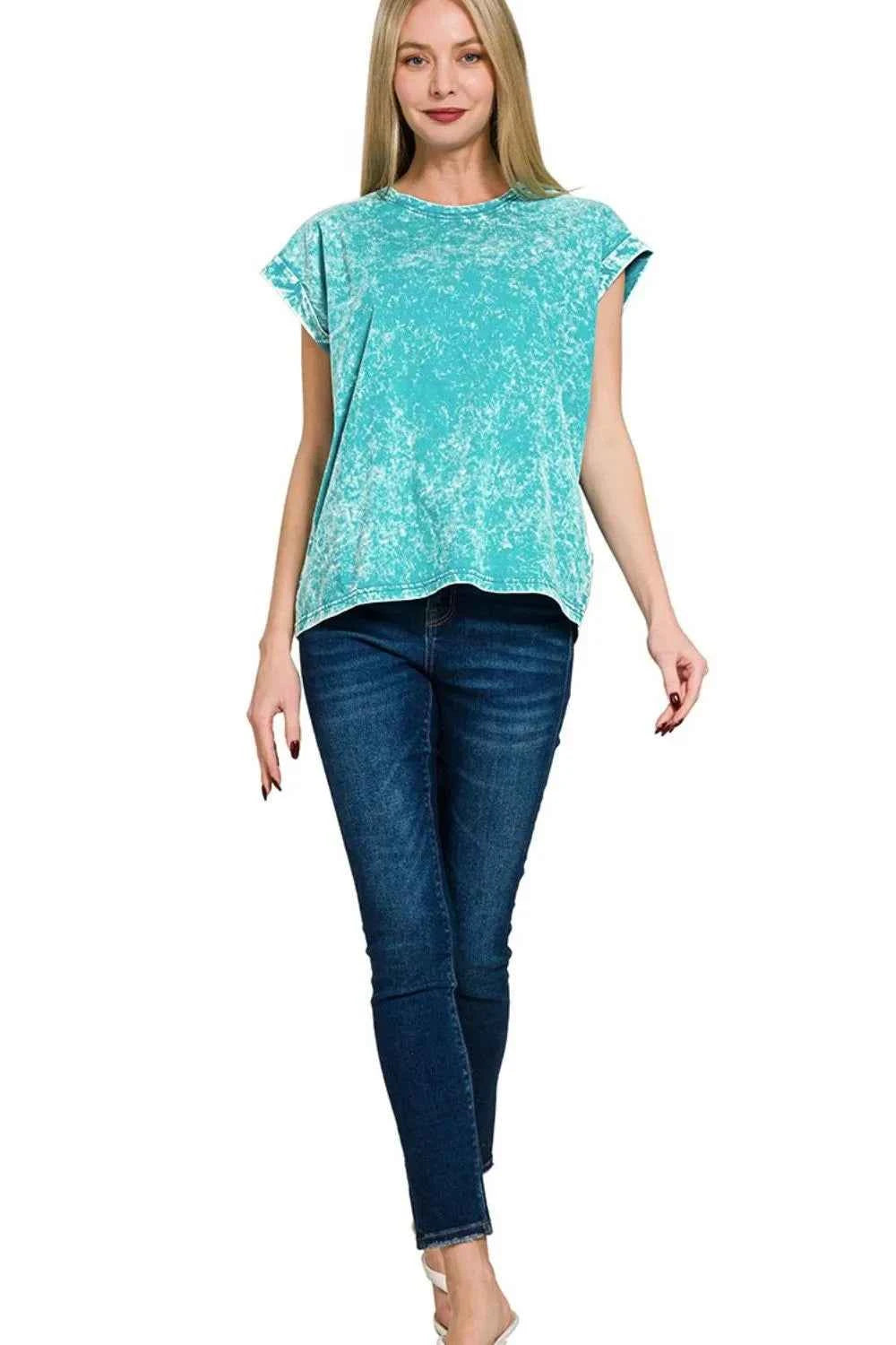 Zenana Crinkle Washed Round Neck Folded Short Sleeve Tee 1d5eb635-d184-421c-9350-67cf7fb77b12-Max-Origin