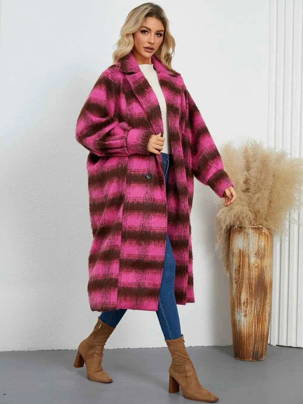 Contrast Double-Breasted Long Sleeve Longline Coat 1d62f22b-badf-47a7-89ad-34007b61ccdf-Max