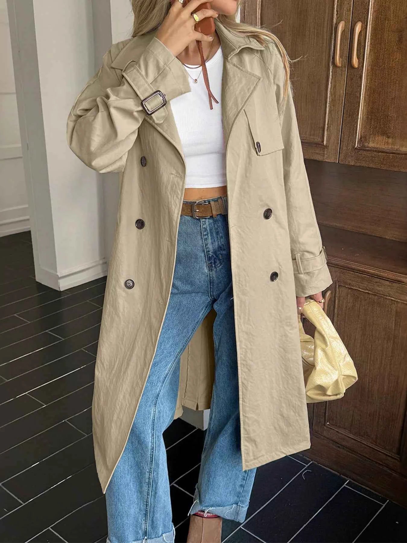 Double-Breasted Belted Trench Coat Khaki 1d9d120296784f09887d6bdc9713affb-Max-Origin