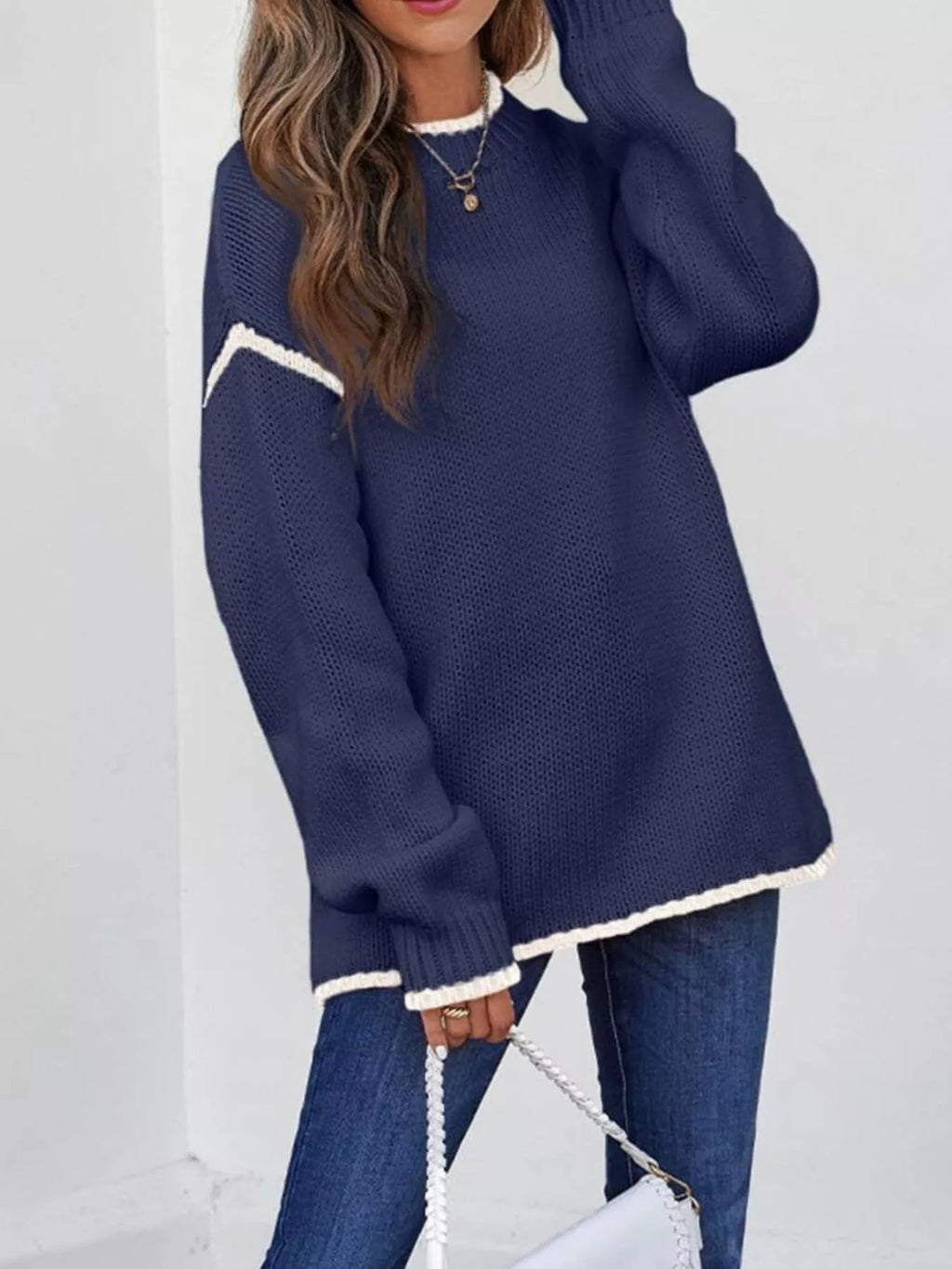 Contrast Trim Long Sleeve Sweater 1db69704-0fb8-4186-88f6-1d999f7818c7-Max-Origin