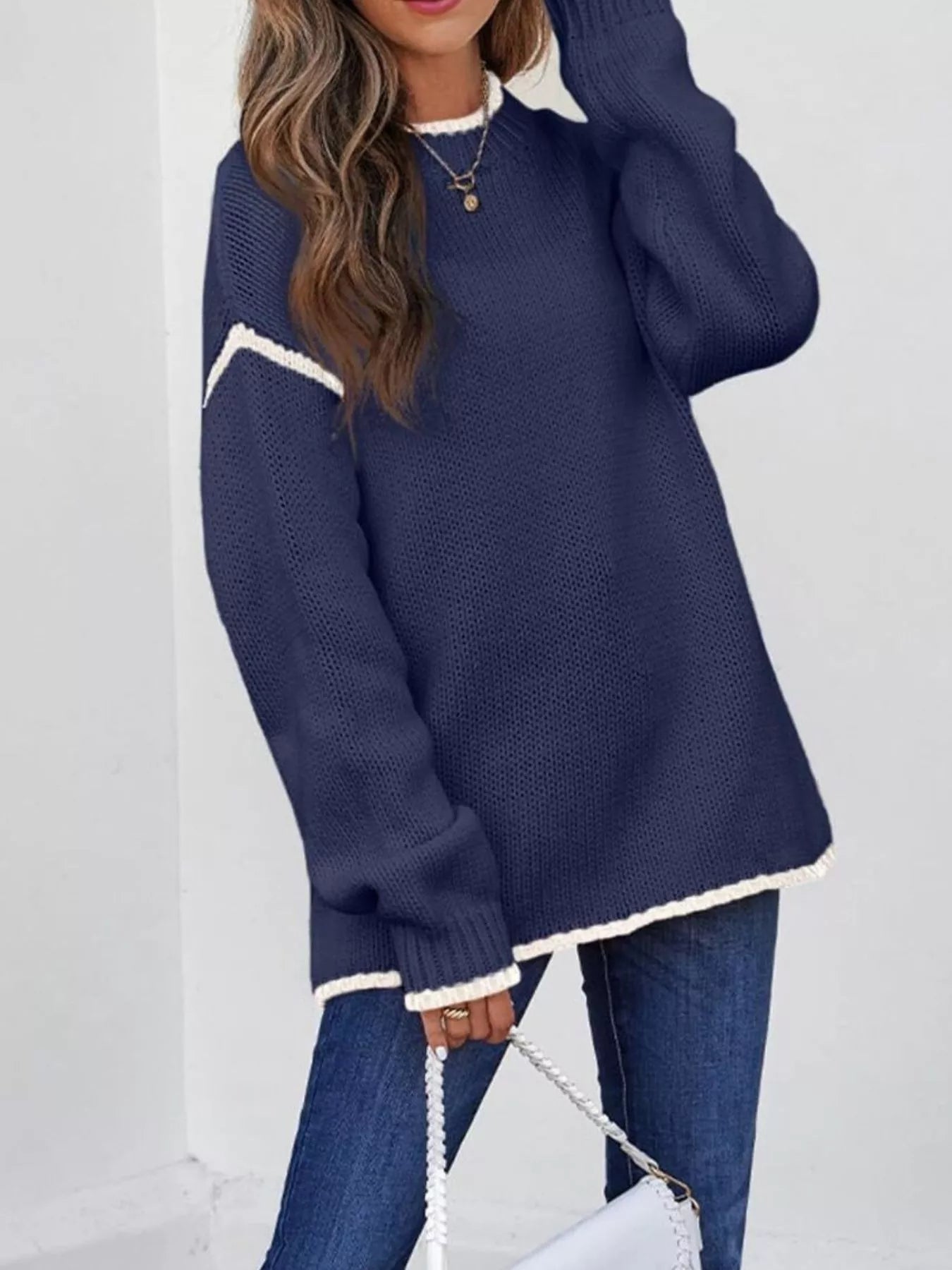 Contrast Trim Long Sleeve Sweater 1db69704-0fb8-4186-88f6-1d999f7818c7-Max-Origin