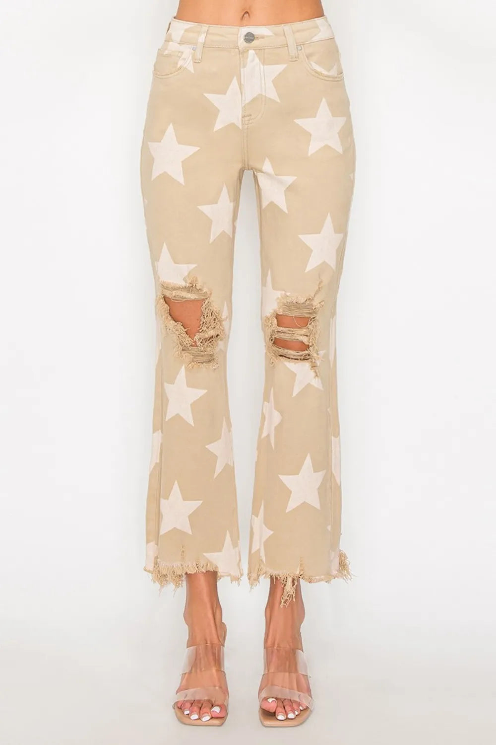 RISEN Full Size High Rise Star Printed Frayed Hem Jeans 1dc555bd-9e2a-4003-85d2-07a57146d069-Max