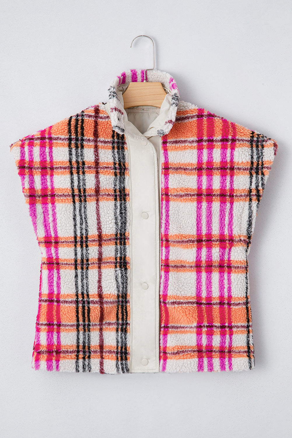 Rose Sherpa Plaid Collared Jacket Vest 1dcb2e8bab29f18e