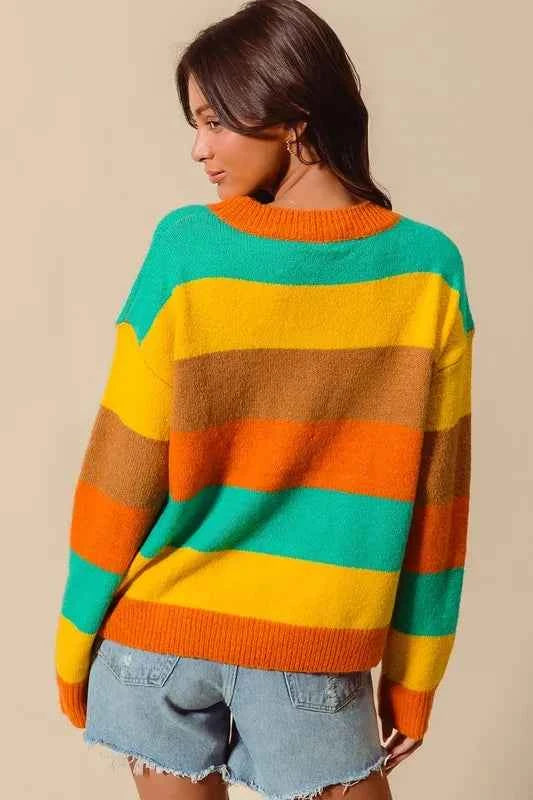 SO ME Multi Color Stripe Sweater with Ribbed Detail 1e1a0d00e887435889e3885fa24305c1-Max-Origin