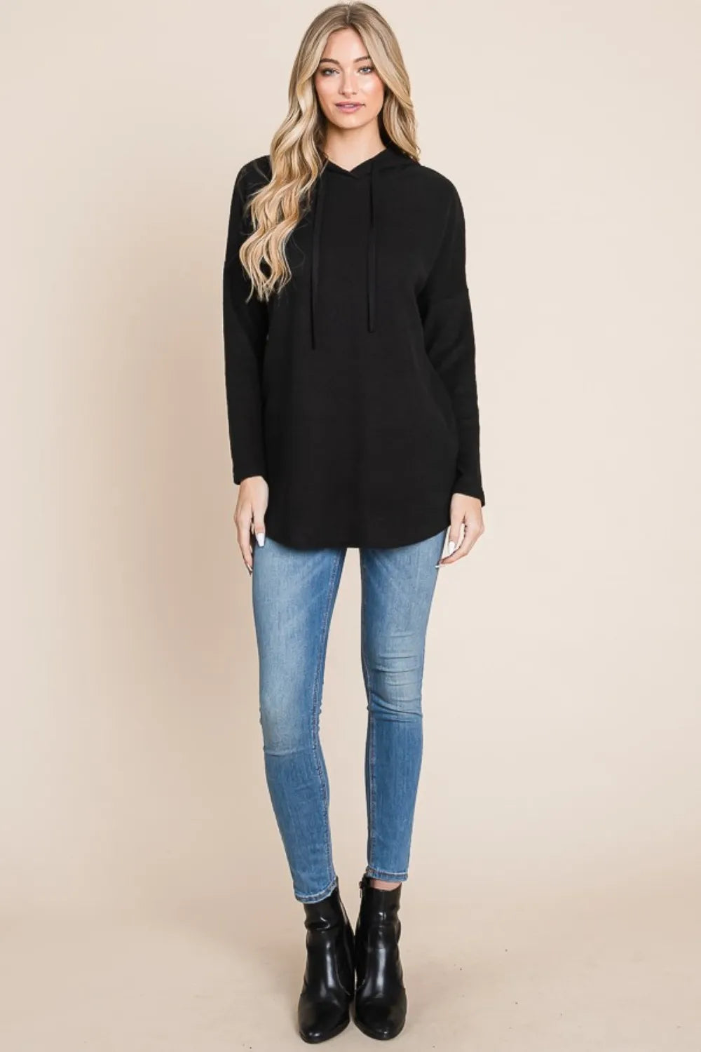 BOMBOM Contrast Drawstring Drop Shoulder Knit Hoodie 1e436c16-c3f2-4a26-9b30-eb8313b9232a-Max