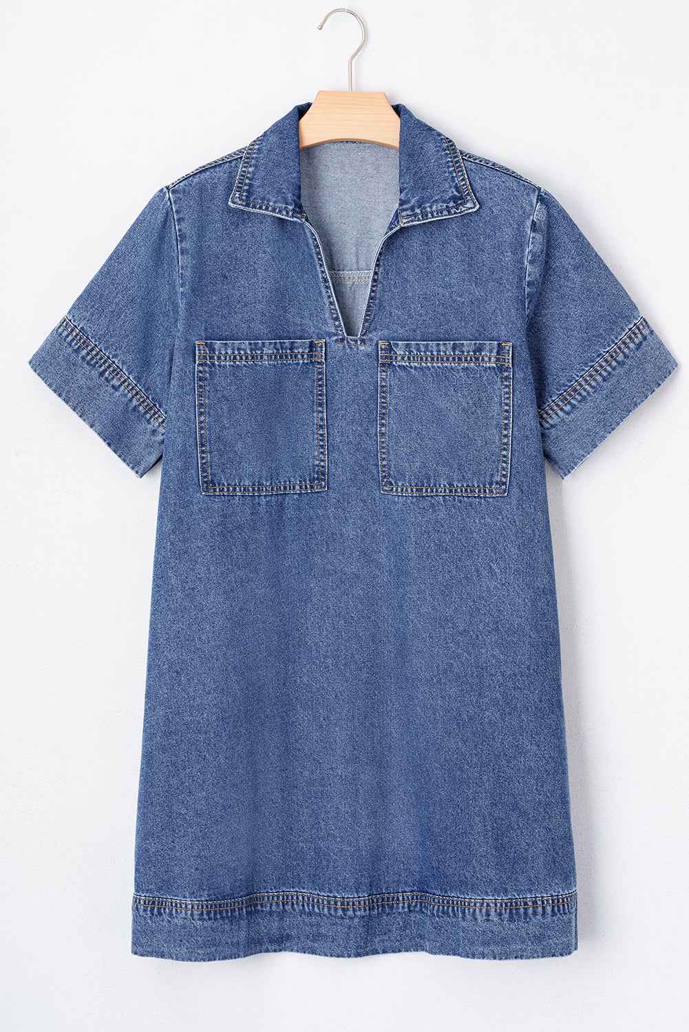 Blue Short Sleeve Collared Chest Pocket Denim Mini Dress 1e4a4086deb04c6f