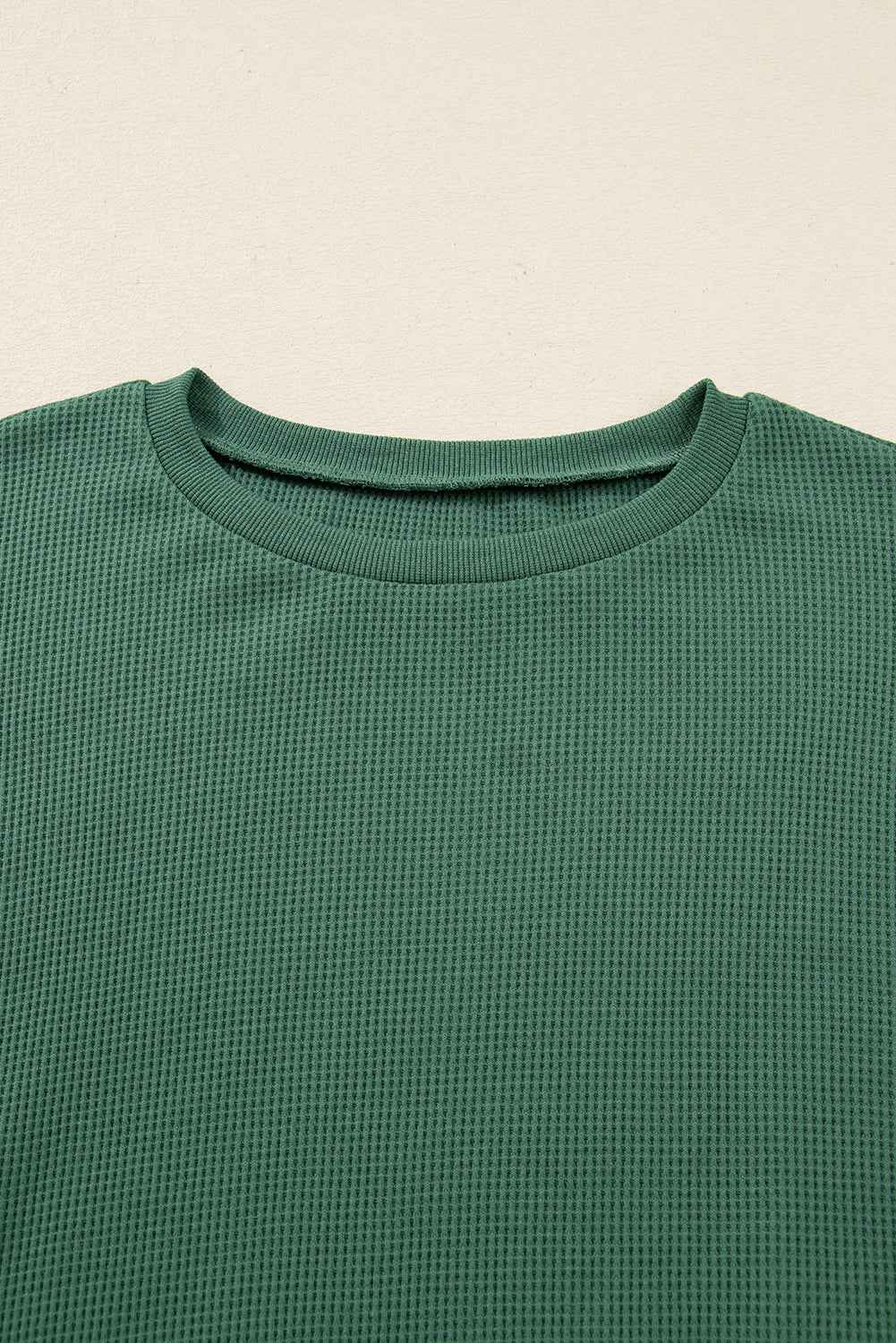 Evergreen Solid Color Raw Seam Patchwork Ribbed Drop Shoulder Sweatshirt 1e64f1602c681a3f