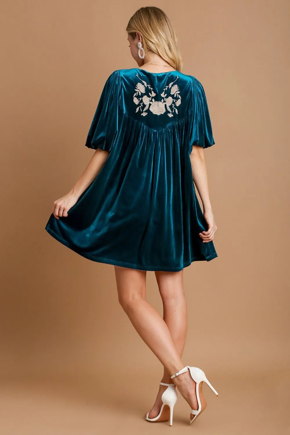Umgee Embroidered Half Sleeve Velvet Mini Dress with Tassel 1e756757-0e48-4877-bee0-379bff2d68c8-Max