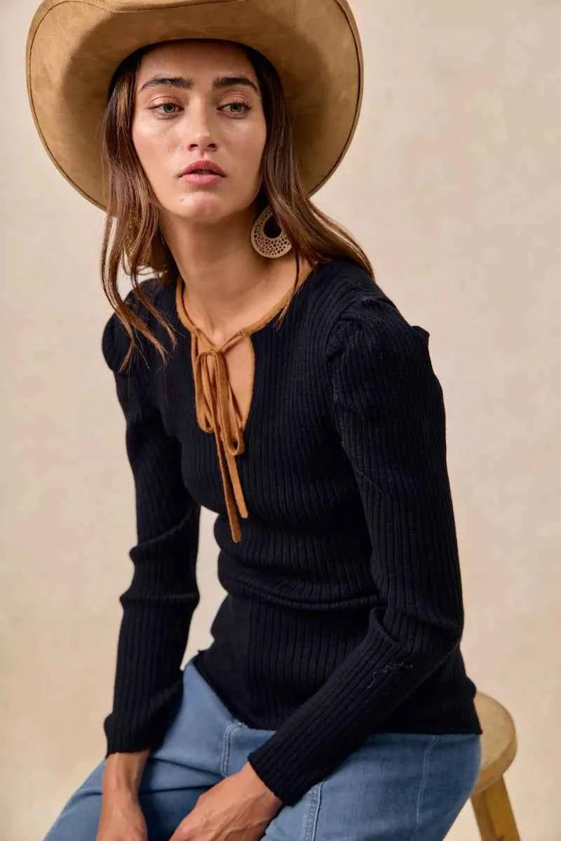 BiBi Ribbed Contrast Front Tied Top with Shrried 1ea86999b23c489a881cfca77e0dc438-Max-Origin