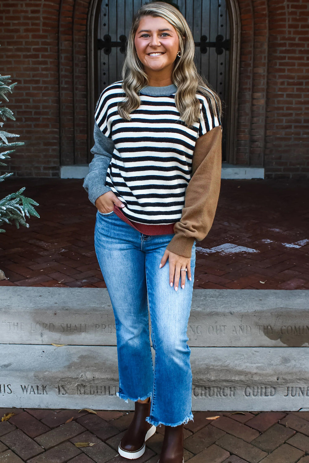 Black Striped Colorblock Patchwork Long Sleeve Sweater 1f27a0b76150240a