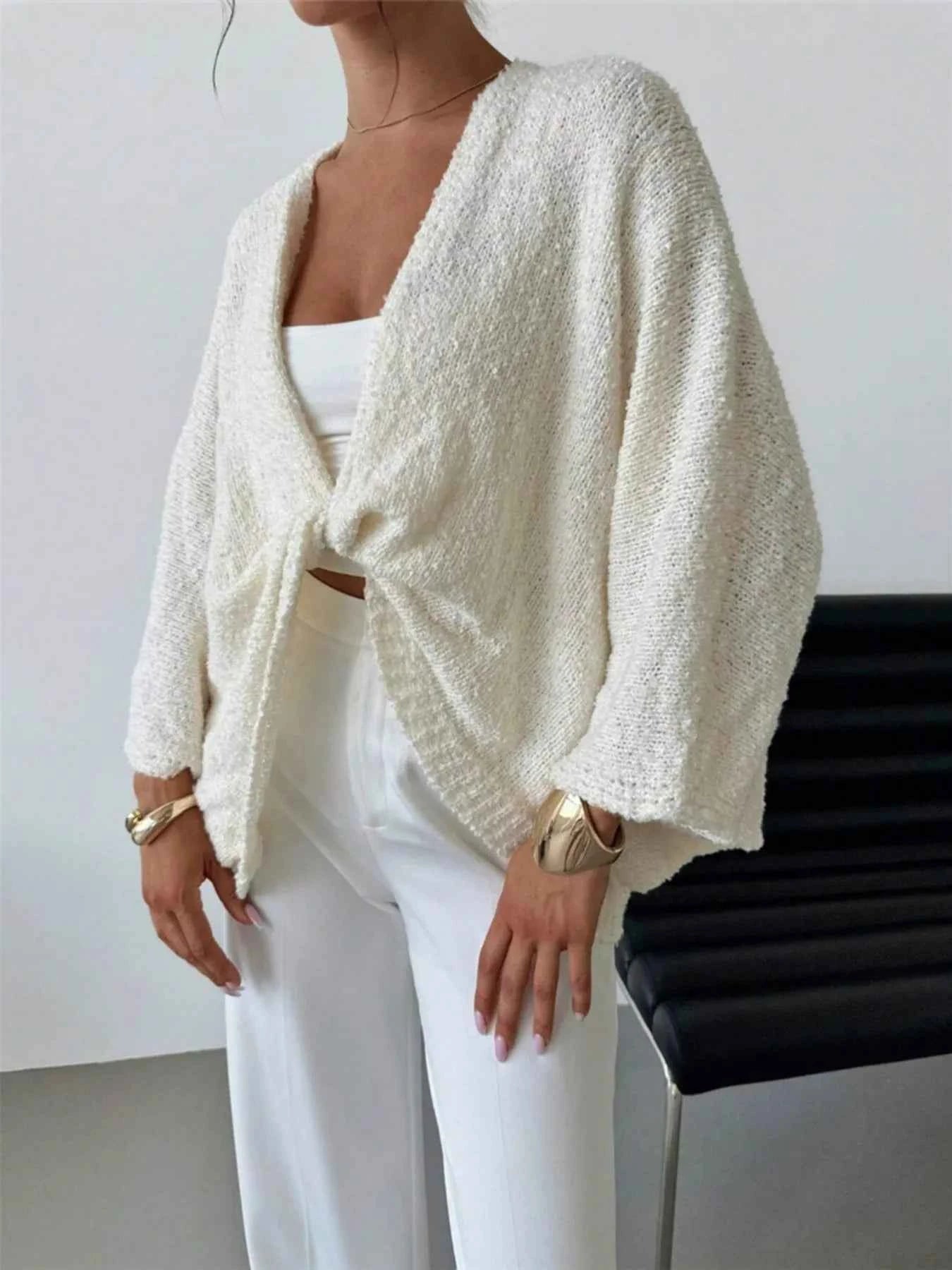 Twist-Front Textured Knit Cardigan 1f46cf87fe5d4facb234beaa307223bd-Max-Origin