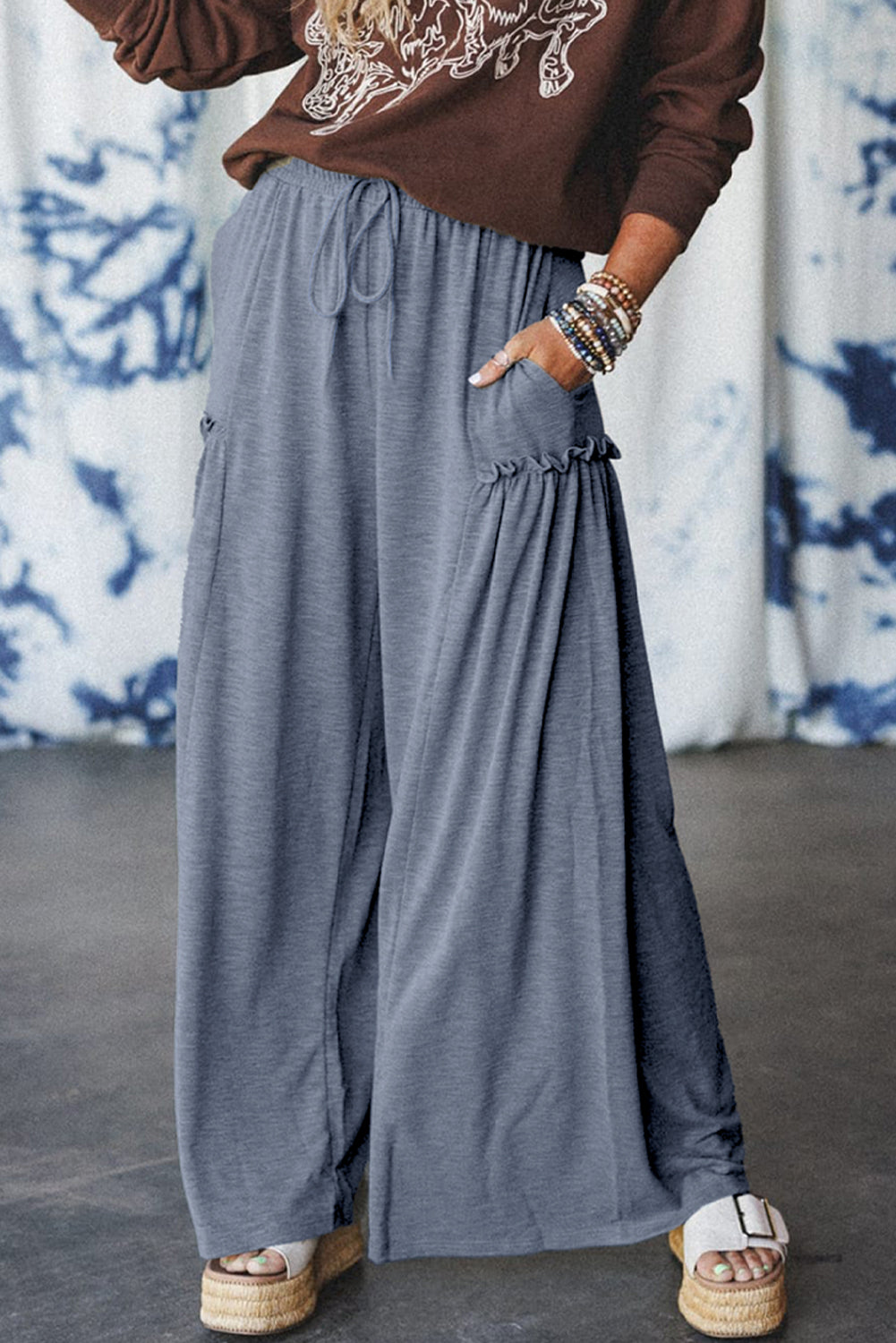 High-rise Frill Detail Wide Leg Loose Pants 1f5635806629ee32