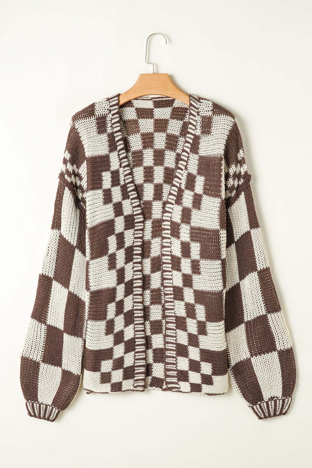 Dark Grey Colorblock Checked Loose Fit Open Front Knitted Cardigan 1f639f0e16b3a987