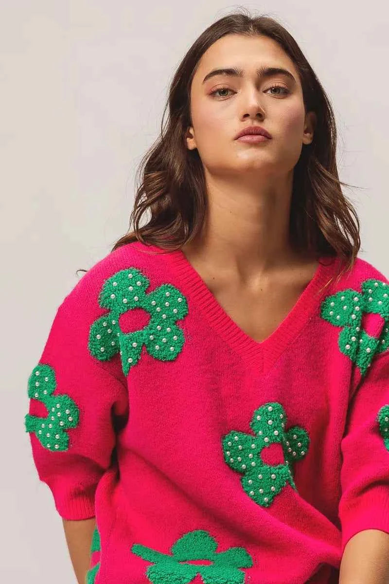 BiBi Pearl Beads Flowers Sweater Top 1f8a0f9a082c4a59b0615d10b5980e97-Max-Origin