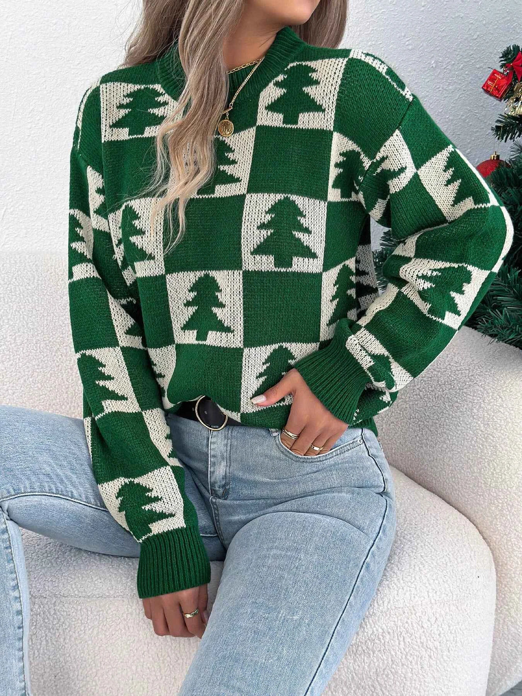 Christmas Tree Checkerboard Pattern Sweater 1f8f79a6c6be4420a36862146bbd3454-Max-Origin
