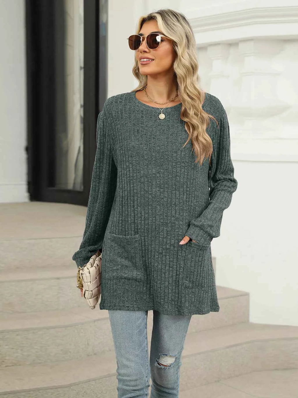 Ribbed Knit Long Sleeve T-Shirt 1fb2fc0b1fc846bb987fd1b85fc5b0d8-Max-Origin