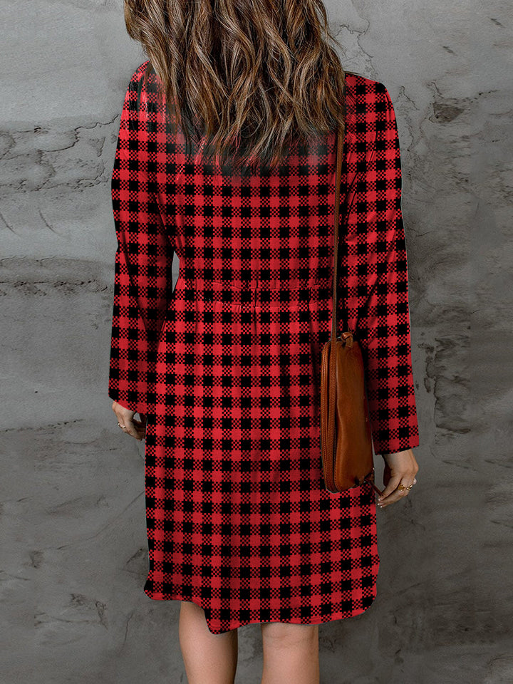 Double Take Full Size Plaid Round Neck Long Sleeve Magic Dress 1fbe21e3fefb4a0b8fef3423d6743b01-Max
