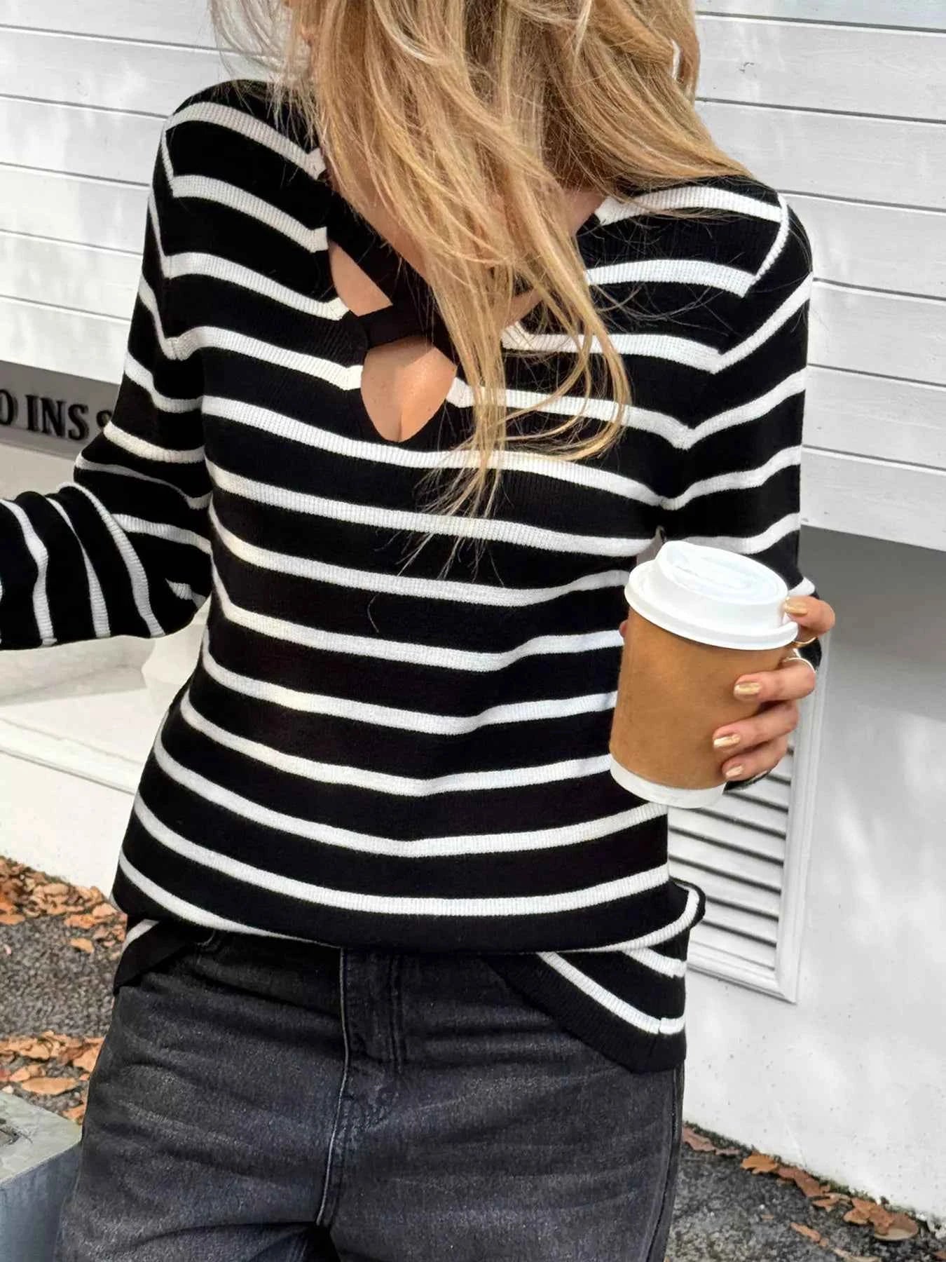 Striped Cross Front Long Sleeve Knit Top 1fe37c3e9e284aae89d92b0d8fe546e8-Max-Origin